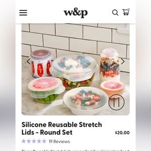 W&P round resusable stretch lids. Set of 6